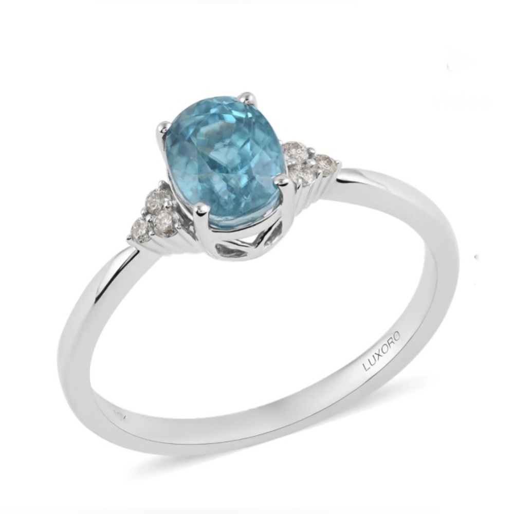 Luxoro 10K WG, Blue Zircon, Diamond Ring 2.55ctw size 9